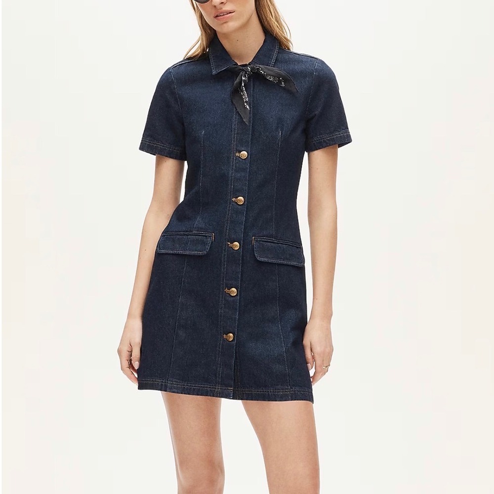 J. Crew Parc Dress in Denim Rinse Wash Button-Front Mini Preppy Collared - 12